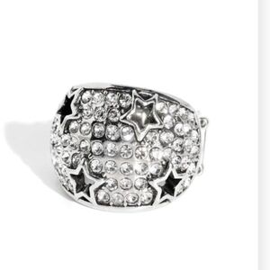 Paparazzi Silver and Black Intricate Ring Reliable Radiance White  Rhinestones